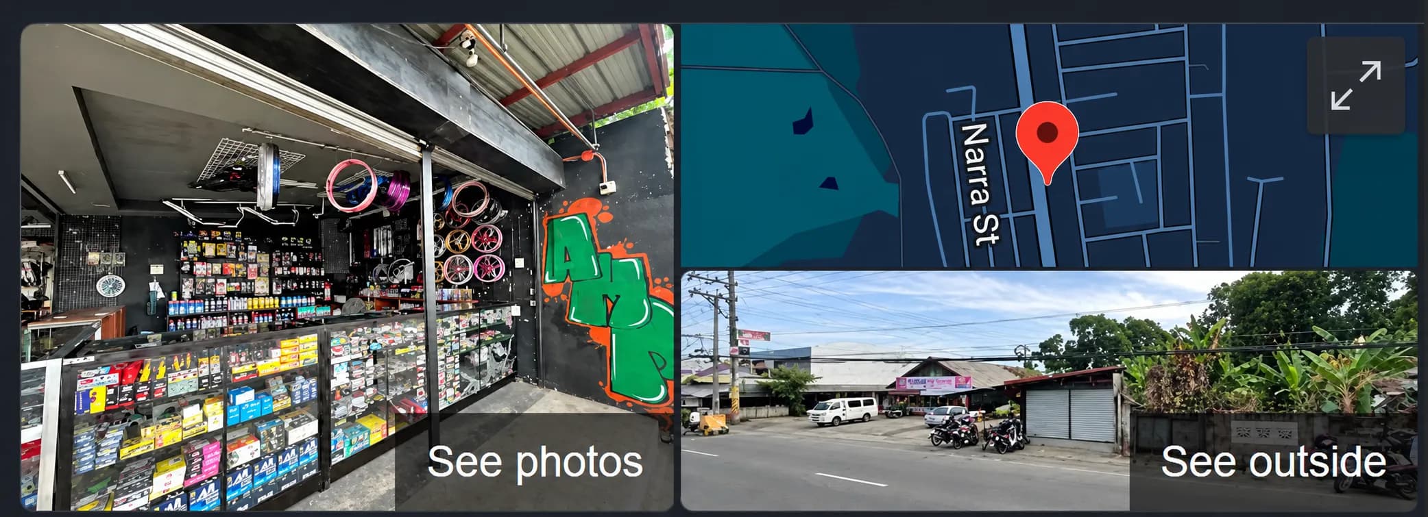 Google Maps photo and map preview for AMP Motorcycle Parts and Accessories.