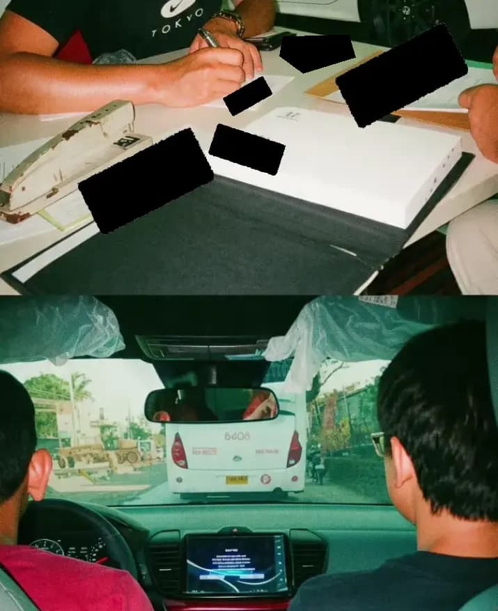 Wayne Pastoral in his first car while his father drives it home.